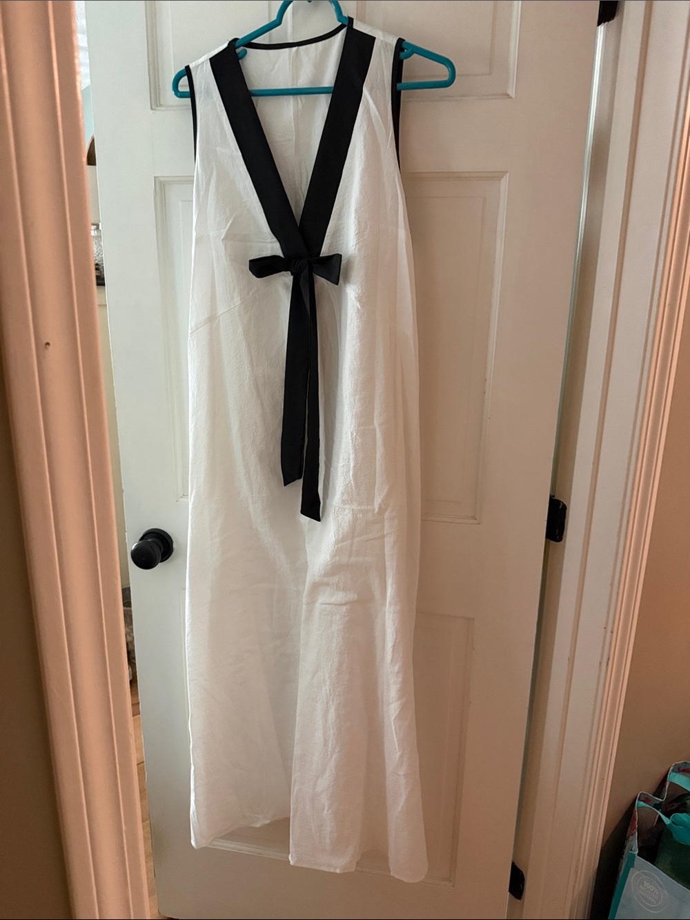 SHEIN White Sleeveless V-Neck Maxi Dress with Black Tie